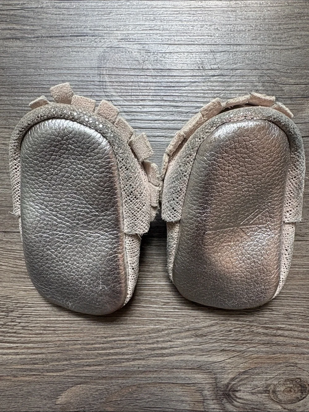 Freshly Picked Infants Leather Fringe Moccasins Metallic Size 1